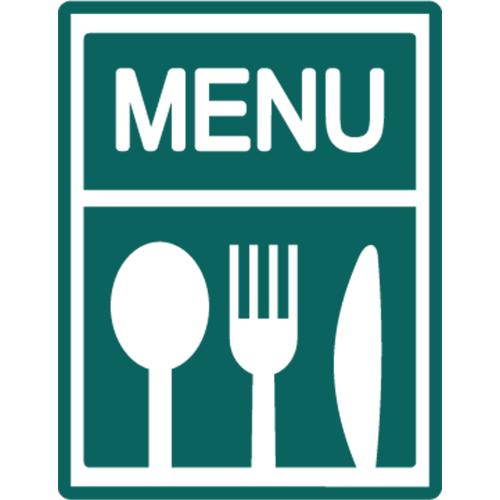 Icon with the word MENU and a spoon, fork and knife beneath 